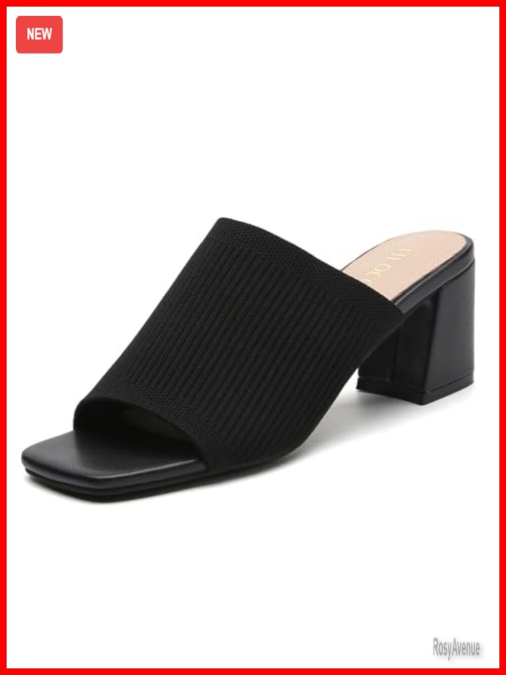 Women's Square Toe Block Heel Mules Knit Sandals Stable Low Heel Slip On